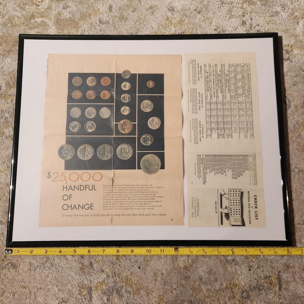 This framed piece features an authentic vintage...